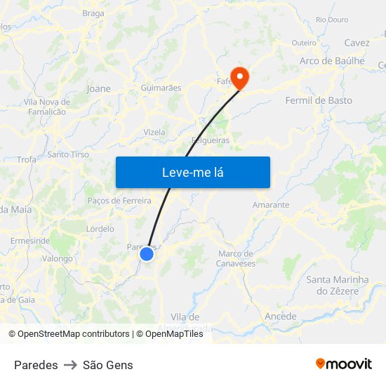 Paredes to São Gens map