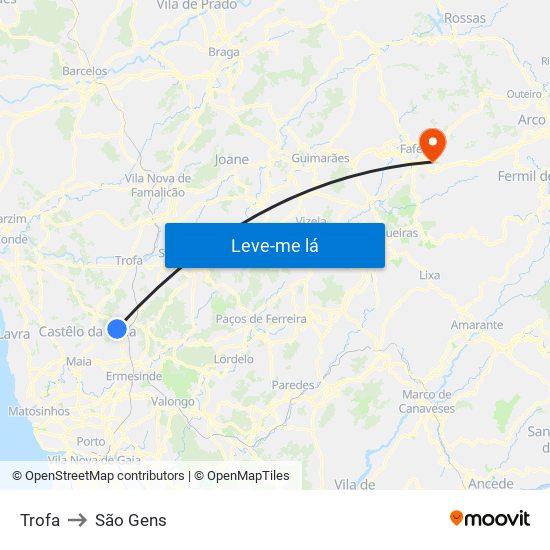 Trofa to São Gens map