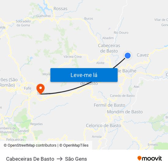 Cabeceiras De Basto to São Gens map