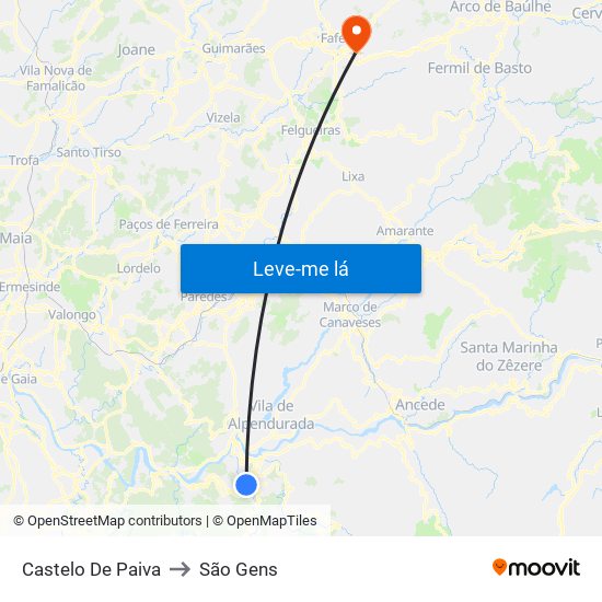 Castelo De Paiva to São Gens map