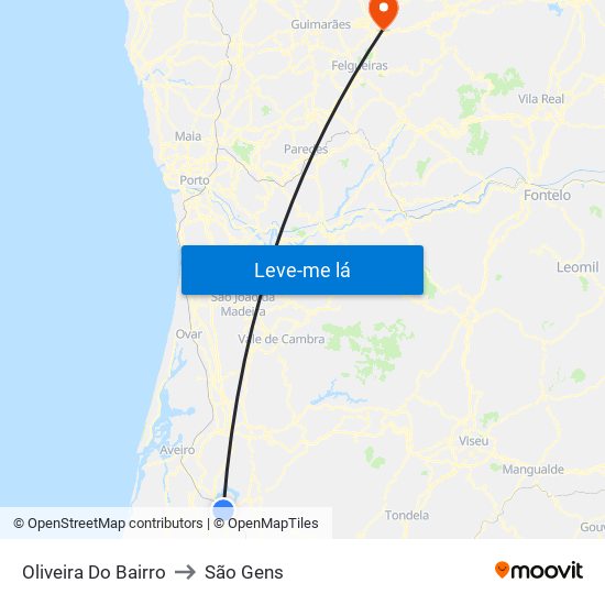 Oliveira Do Bairro to São Gens map