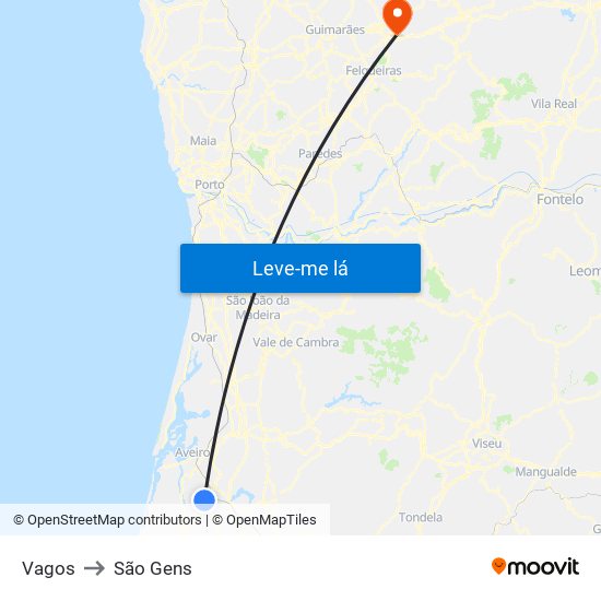 Vagos to São Gens map