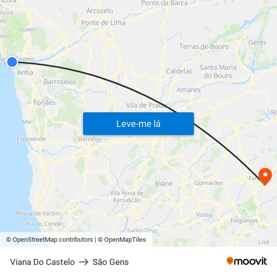 Viana Do Castelo to São Gens map