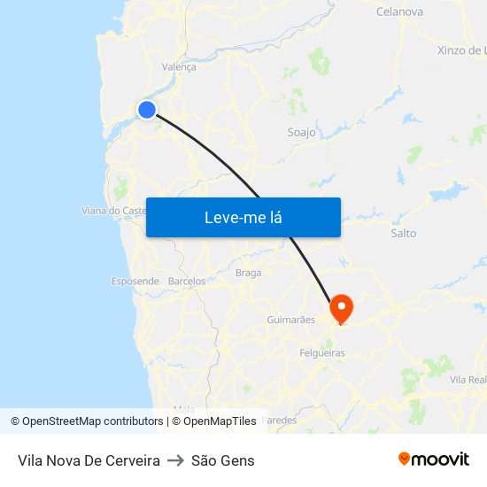 Vila Nova De Cerveira to São Gens map