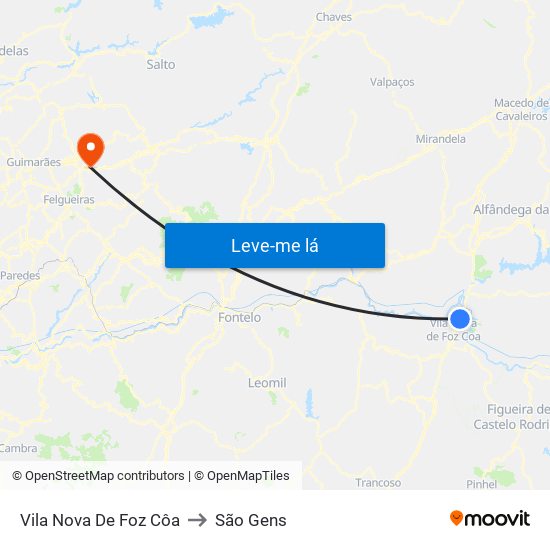 Vila Nova De Foz Côa to São Gens map