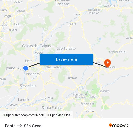 Ronfe to São Gens map