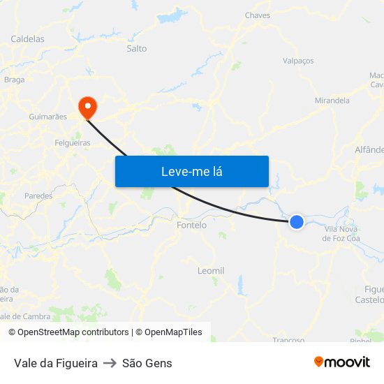 Vale da Figueira to São Gens map