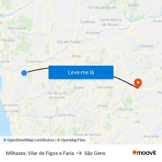 Milhazes, Vilar de Figos e Faria to São Gens map