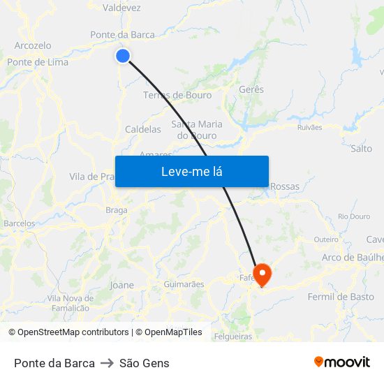 Ponte da Barca to São Gens map