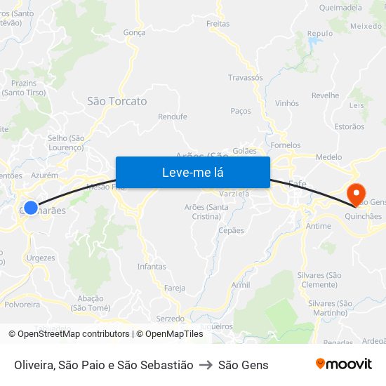 Oliveira, São Paio e São Sebastião to São Gens map