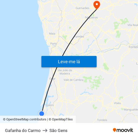 Gafanha do Carmo to São Gens map