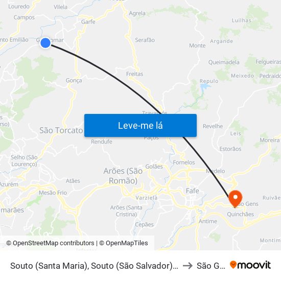 Souto (Santa Maria), Souto (São Salvador) e Gondomar to São Gens map