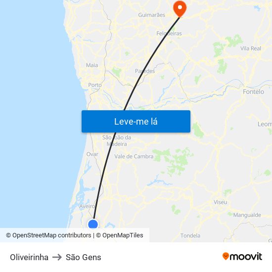 Oliveirinha to São Gens map