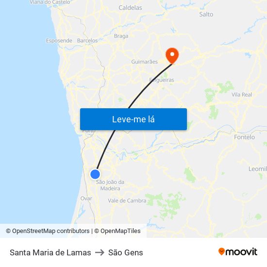 Santa Maria de Lamas to São Gens map