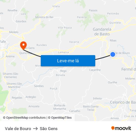 Vale de Bouro to São Gens map