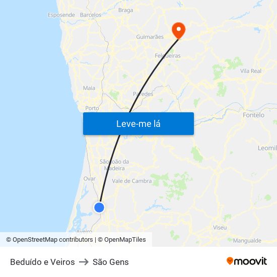 Beduído e Veiros to São Gens map