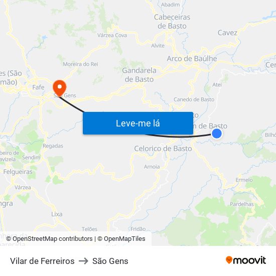Vilar de Ferreiros to São Gens map