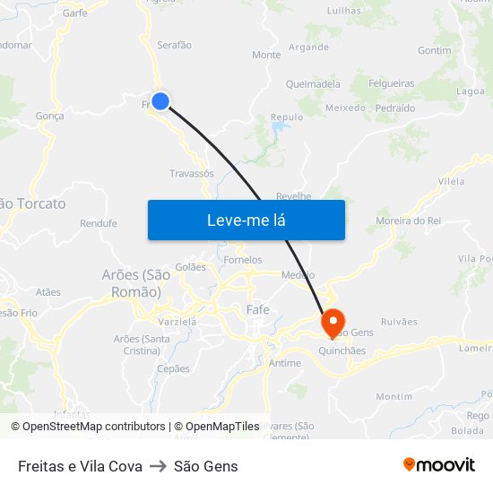 Freitas e Vila Cova to São Gens map