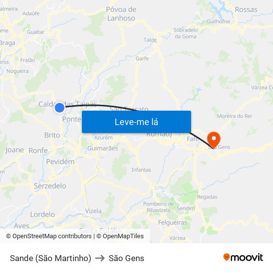 Sande (São Martinho) to São Gens map