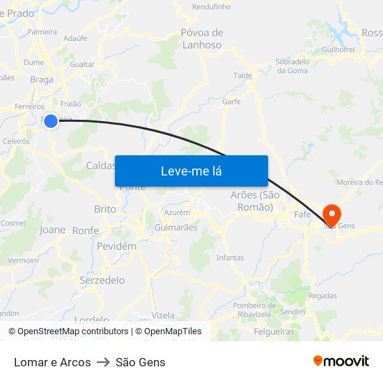 Lomar e Arcos to São Gens map