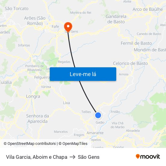 Vila Garcia, Aboim e Chapa to São Gens map