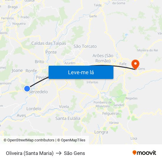 Oliveira (Santa Maria) to São Gens map