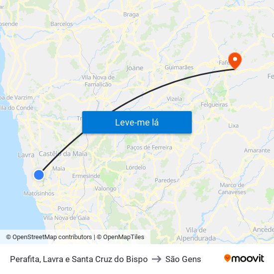 Perafita, Lavra e Santa Cruz do Bispo to São Gens map