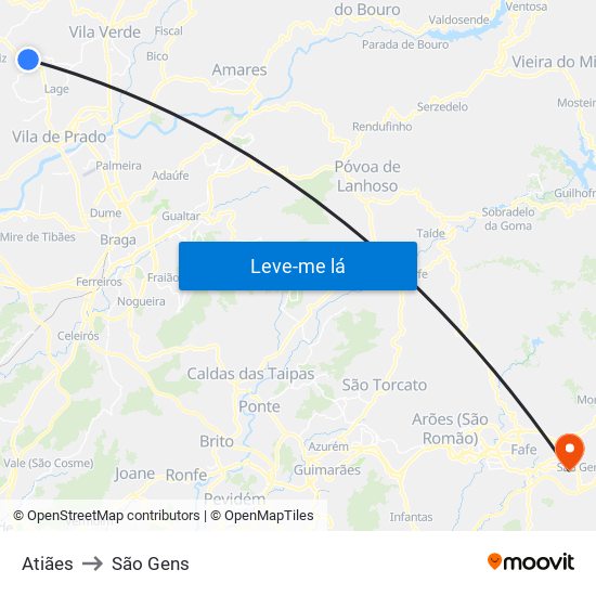 Atiães to São Gens map