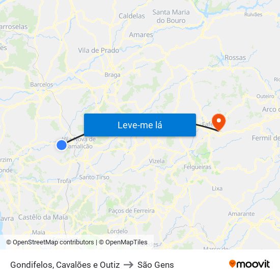 Gondifelos, Cavalões e Outiz to São Gens map
