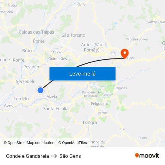 Conde e Gandarela to São Gens map