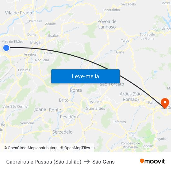 Cabreiros e Passos (São Julião) to São Gens map