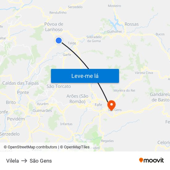 Vilela to São Gens map