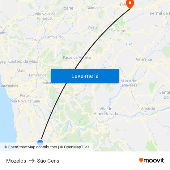 Mozelos to São Gens map
