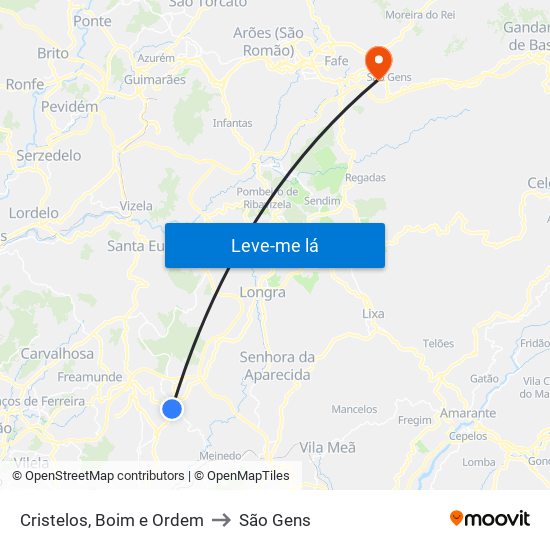 Cristelos, Boim e Ordem to São Gens map