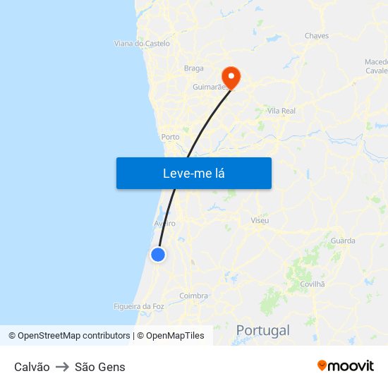 Calvão to São Gens map