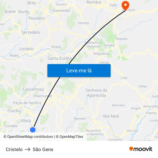 Cristelo to São Gens map