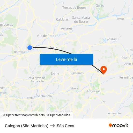 Galegos (São Martinho) to São Gens map