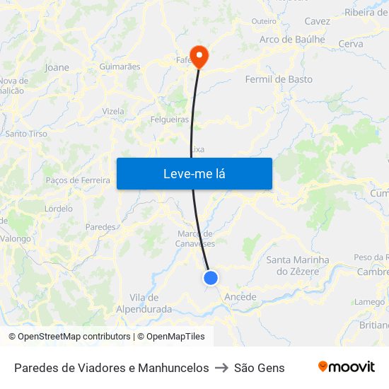 Paredes de Viadores e Manhuncelos to São Gens map