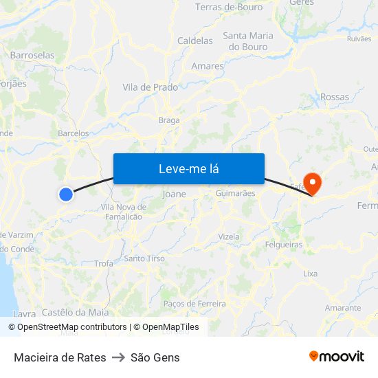 Macieira de Rates to São Gens map