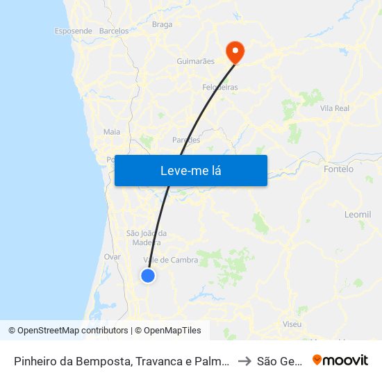 Pinheiro da Bemposta, Travanca e Palmaz to São Gens map