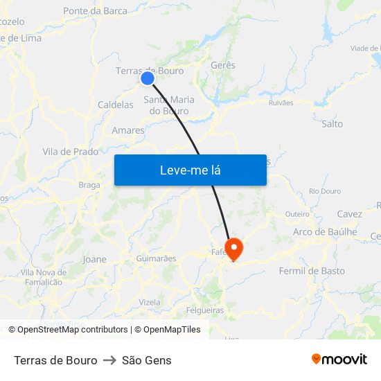 Terras de Bouro to São Gens map