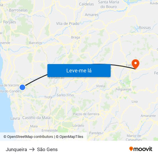 Junqueira to São Gens map