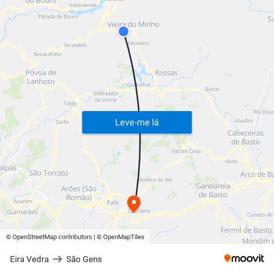 Eira Vedra to São Gens map