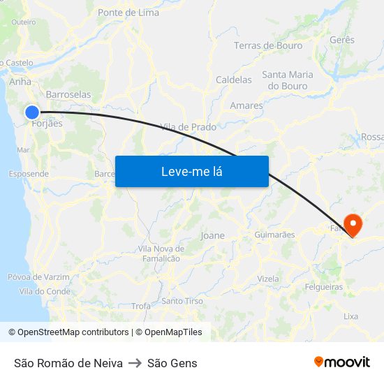 São Romão de Neiva to São Gens map