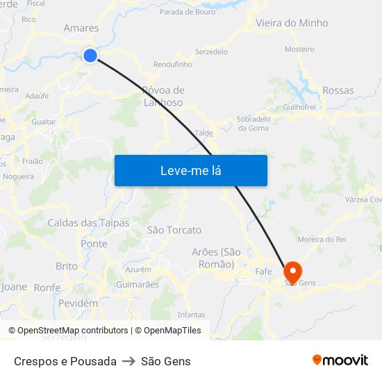 Crespos e Pousada to São Gens map