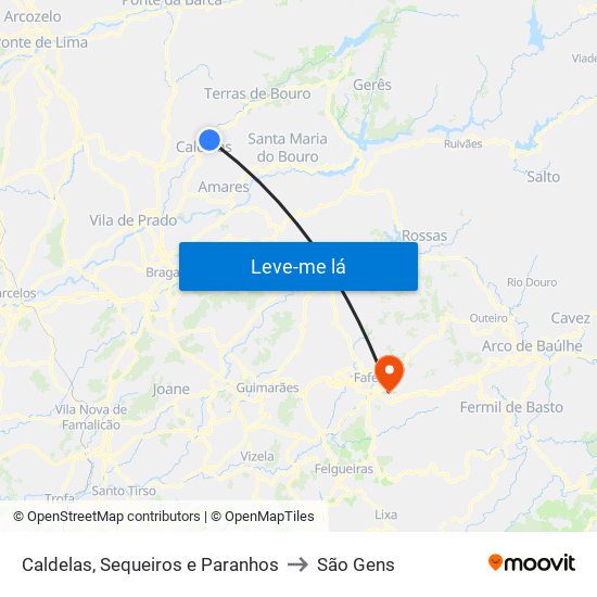 Caldelas, Sequeiros e Paranhos to São Gens map