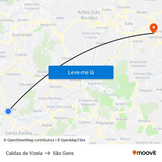 Caldas de Vizela to São Gens map