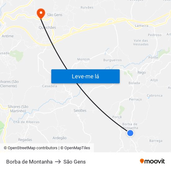 Borba de Montanha to São Gens map