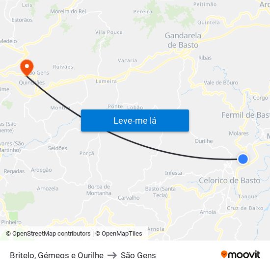 Britelo, Gémeos e Ourilhe to São Gens map