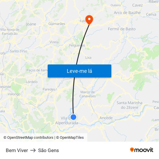 Bem Viver to São Gens map